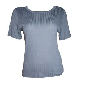Lucky Brand Top Womens Large Blue Ribbed Short Sleeve Pullover Basic Tee Casual